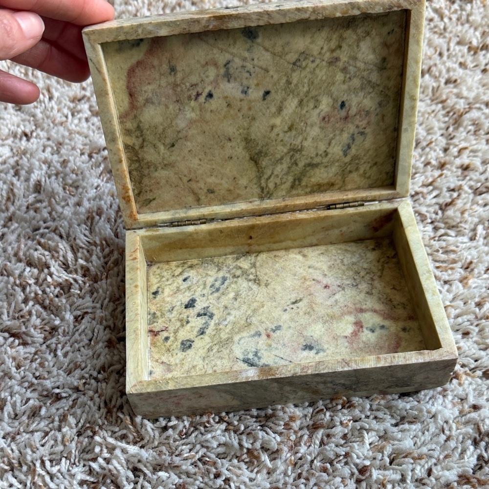 Vintage rectangular stone box with carved stripes